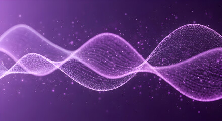 Abstract purple sound waves: flowing neon waveform and particle grid — technology, music, and energy concept

