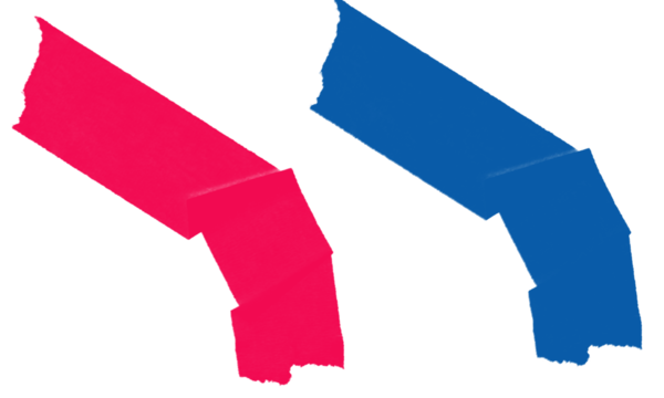 Abstract fuchsia and blue geometric shapes with textured edges, diagonal isolated on transparent background - Powered by Adobe