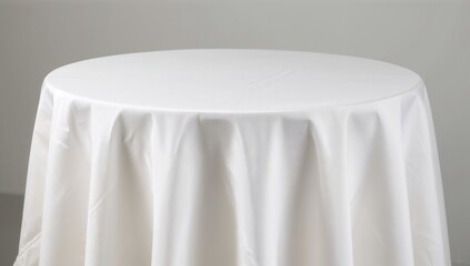 Tablecloth draped over a round table for product showcasing, ideal backdrop for merchandising