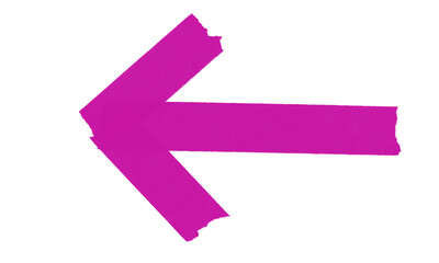 Vibrant magenta arrow pointing left with rough edges, direction symbol isolated on transparent background