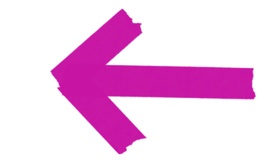 Vibrant magenta arrow pointing left with rough edges, direction symbol isolated on transparent background