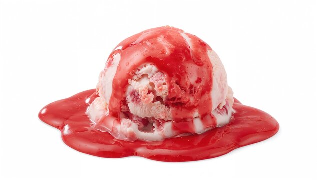 Strawberry ice cream topped with sauce against a white backdrop, a fiber-dense choice