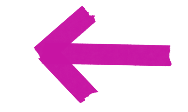 Vibrant magenta arrow pointing left with rough edges, direction symbol isolated on transparent background