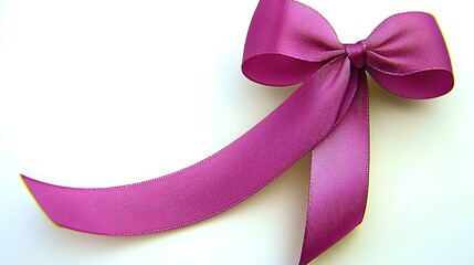Bright white minimal background with satin pink ribbon tied delicately and softly lit