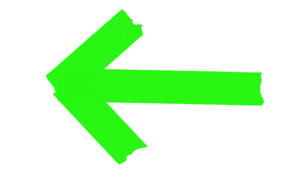 Bright green left arrow with grunge texture, indicating direction or movement isolated on transparent background