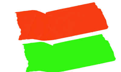 Abstract overlapping vibrant red and green shapes on a clean background isolated on transparent background