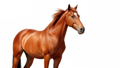 Obraz premium Red horse stallion gazes into the distance, emphasizing isolation