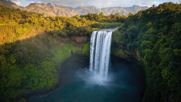 Waterfall cascading down rocky cliffs, erosion risk
