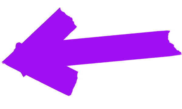 Vibrant purple directional arrow pointing left with a stylized rough edge isolated on transparent background