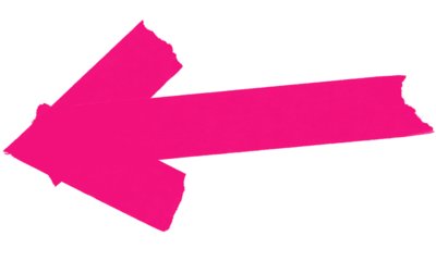 Pink textured brushstroke arrow pointing left with distinct rough edges isolated on transparent background
