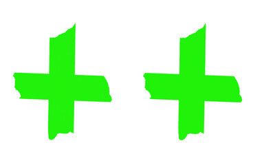 Obraz premium Two rough hand-drawn bright green plus signs symbolizing addition and growth isolated on transparent background