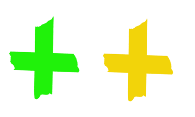 Green and yellow hand drawn brush stroke plus signs on a white background isolated on transparent background