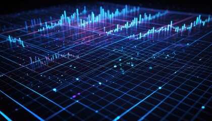 Data Visualization: Abstract Blue Grid with Rising Graph Lines - Technology, Analytics, and Future Concepts Background