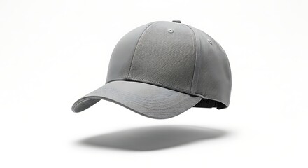 Fototapeta premium Floating Blank Grey Baseball Cap Mockup Isolated on White Background with Shadow