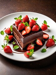 Decadent Chocolate Cake with Fresh Strawberries: Gourmet Dessert Plating for Food Blogs & Restaurants