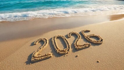 Celebrating the arrival of 2026 with joyful moments by the ocean. The beach showcases festive cheers and warm wishes for Christmas and the New Year