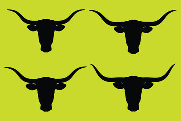 Illustration of four black longhorn silhouettes for design needs