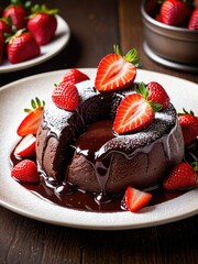 Decadent Chocolate Lava Cake with Fresh Strawberries - A Sweet Dessert Treat for Foodies and Chocolate Lovers!