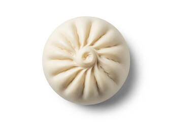 Steamed bao bun top view on white background &mdash; single baozi