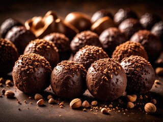 Decadent Chocolate Truffles with Hazelnut - Gourmet Dessert Still Life, Rich Dark Chocolate, Sweet Treat Photography