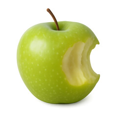 Green apple with bite mark on transparent background PNG format.