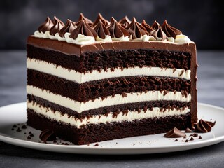 Decadent Chocolate Layer Cake with Whipped Cream Frosting - A Rich Dessert Slice on a Plate, Perfect for Celebrations
