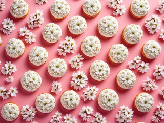Delicate Pink Cupcakes with White Flowers: A Sweet & Romantic Dessert Arrangement