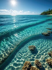 Crystal Clear Turquoise Ocean Waves Reflection - Tropical Beach Paradise Photography