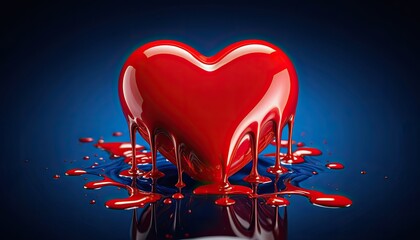 Dramatic Red Heart Drip: A Surreal Image of Love, Passion, and Intense Emotion - Stock Photo