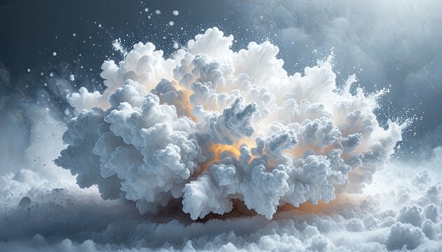 Dramatic Explosion Cloud Burst: Intense White Fire and Smoke, Cinematic Abstract Photography