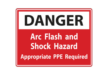 Danger Are  flash and shock hazard with ppe requirement for safety measures sign logo, badge, icon, sticker, label, emblem, stamp, symbol, black, line, flat vector, isolated illustration.