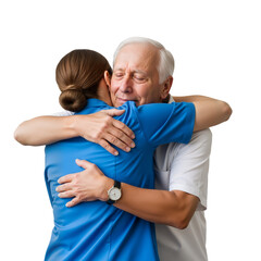 Elderly Man Embracing Caregiver – Emotional Moment of Reunion, Gratitude, and Human Connection
