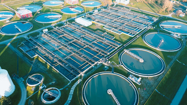 Large wastewater processing plant aerial view