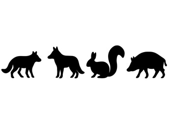 Stylized silhouettes of wildlife representing various animals in a natural setting