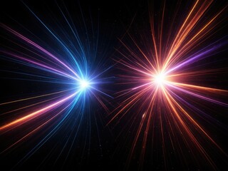 Fototapeta premium Dual Starbursts: Vibrant Abstract Light Streaks on Black Background - Energy, Cosmic, and Dynamic Visual Effect