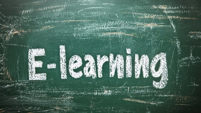E-learning Concept on Chalkboard Background with Scribbled Texture and Bright White Letters for Educational Purposes