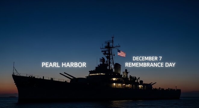 Ship silhouette at dusk Pearl Harbor remembrance