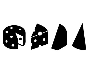 Different types of cheese shapes displayed in a simple graphic design for a culinary project