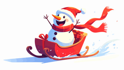 Cheerful Snowman Sledding Joyful Winter Holiday Illustration