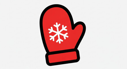 Vibrant red winter mitten adorned with a crisp white snowflake, perfect for festive holiday designs and cold weather promotions