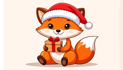 Festive Fox with Gift Adorable Christmas Illustration
