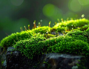Fototapeta premium Realistic Soft-Highlighted Wet Moss Surface on Natural Stone