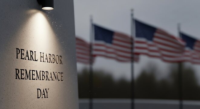 Pearl Harbor Remembrance Day flags and memorial