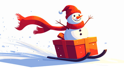 Festive Snowman Sledding on Gift A Winter Holiday Joy Ride