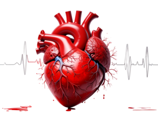 Detailed 3D Human Heart with Arteries and Veins, Transparent PNG