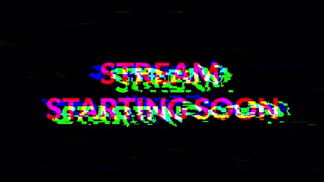 stream starting soon text effect glitch with Alpha Channel. 4k video animation