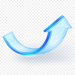 Sleek and modern blue transparent curved arrow pointing upwards, symbolizing progress, growth, or direction. Ideal for digital and web design purposes. Vector illustration.