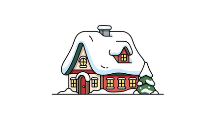 Vector Christmas holiday family home snow tree gift