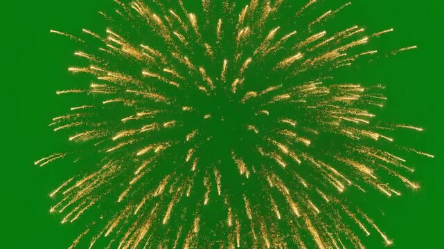 A single large firework explosion forms a circular pattern, sparks sparkling against a green screen background, Generate by AI