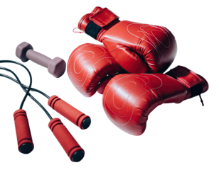 Red Boxing Gloves Jump Rope and Dumbbell On Transparent Background For Fitness Training And Sports